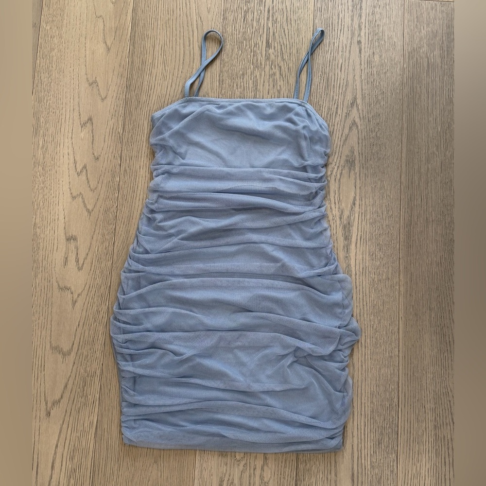 PrettyLittleThing Blue Ruched Dress
